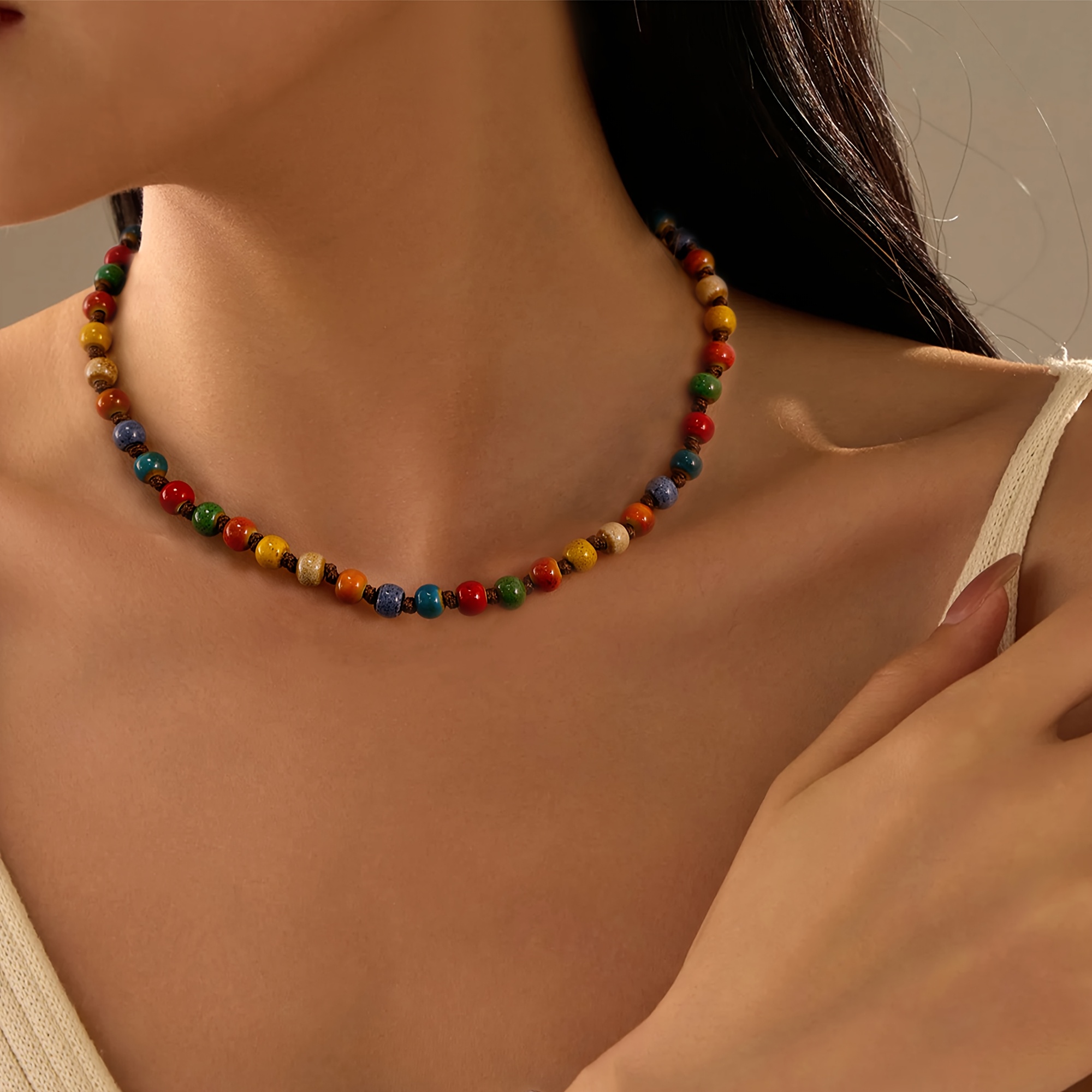 ESBBELA Colorful Ceramic Bohemian Hawaiian Necklace Adjustable 30 48 60
